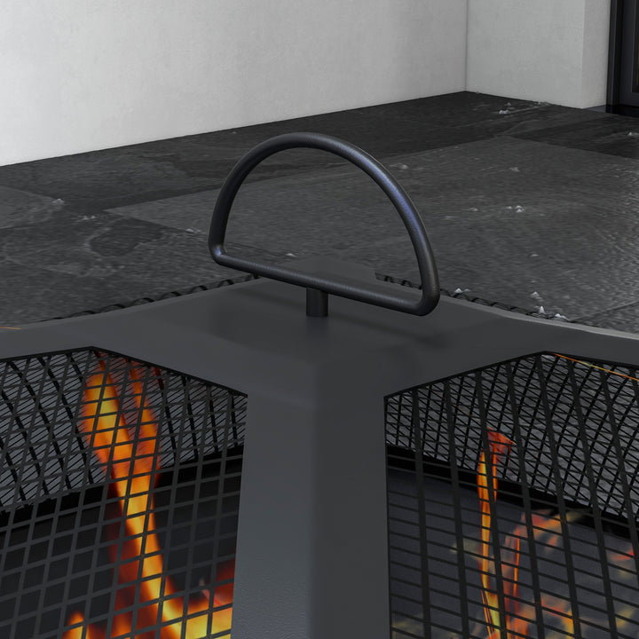 2-I-1 bålskål, bordplade med keramiske fliser, poker, rustfri, 101 x 51 x 56 cm, sort