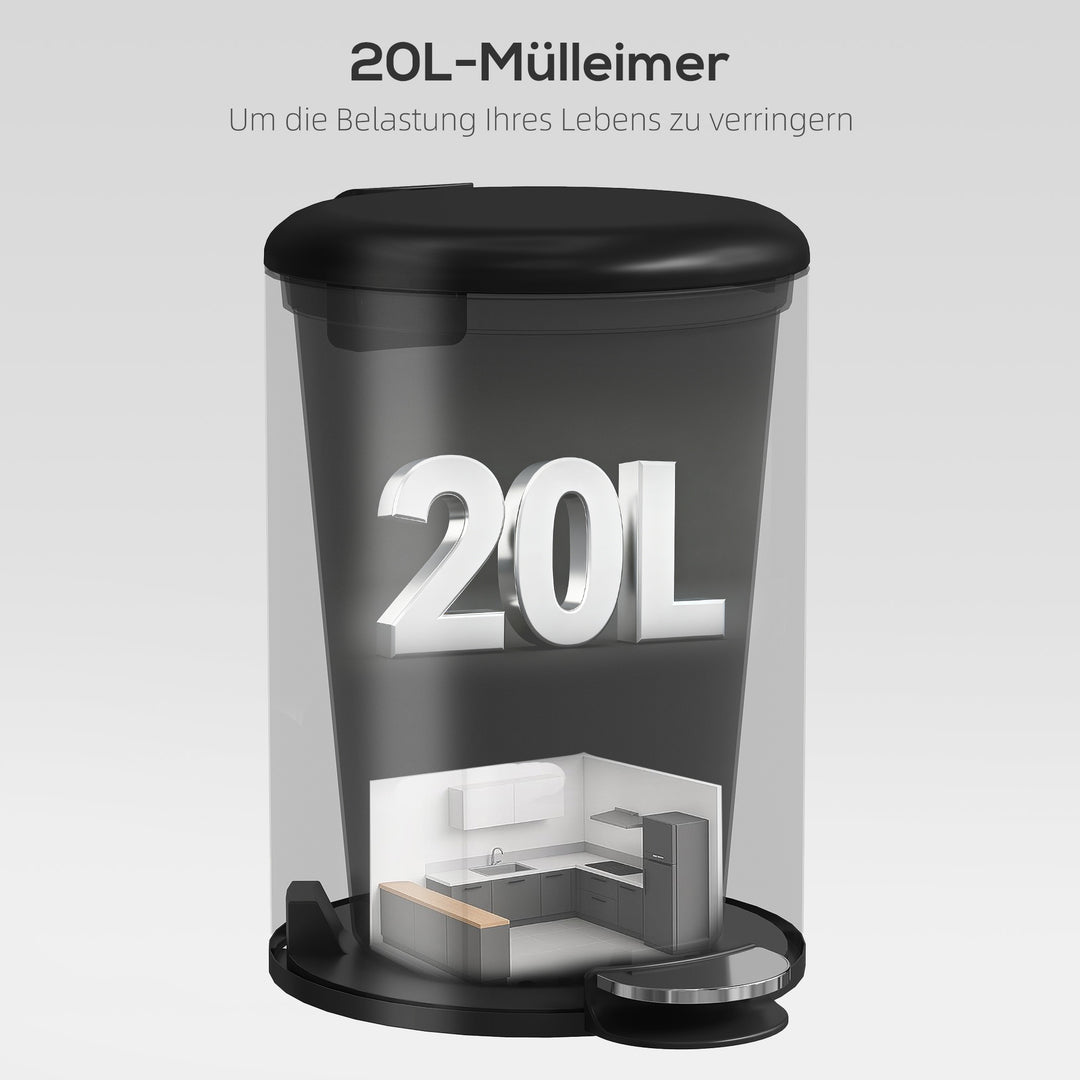 20-liters køkkenaffaldsspand, fingeraftryksbestandig metalaffaldsspand med soft-close låg, fodpedal og aftagelig inderspand, sort