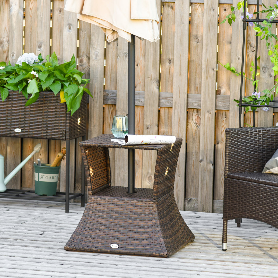 Havebord, sidebord, parasolstativ, havemøbler, terrasse, polyrattan, brun, 54 x 54 x 55 cm