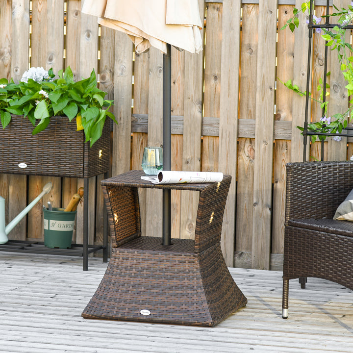 Havebord, sidebord, parasolstativ, havemøbler, terrasse, polyrattan, brun, 54 x 54 x 55 cm