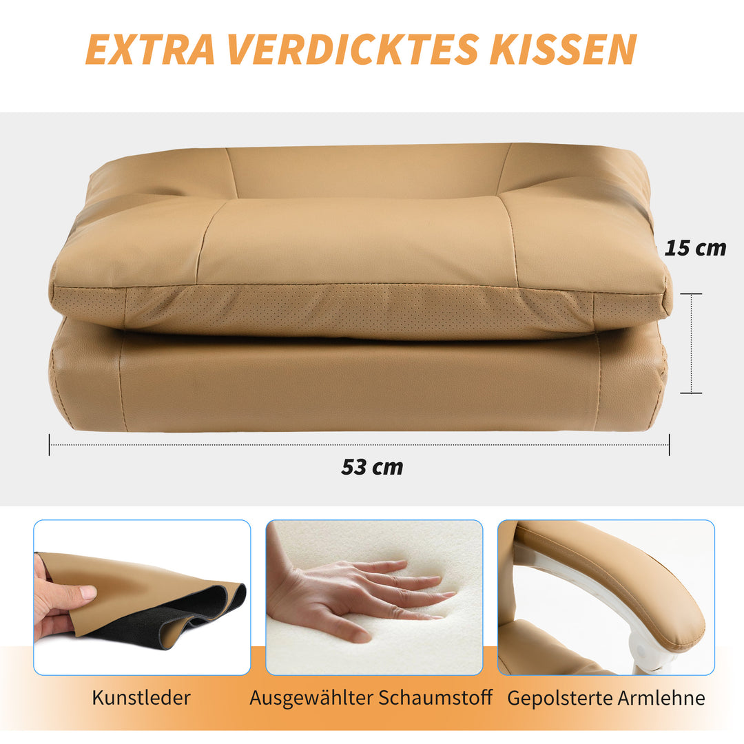 Kontorstol, ergonomisk skrivebordsstol med lændestøtte, sammenklappelig armlæn, fodstøtte lysebrun