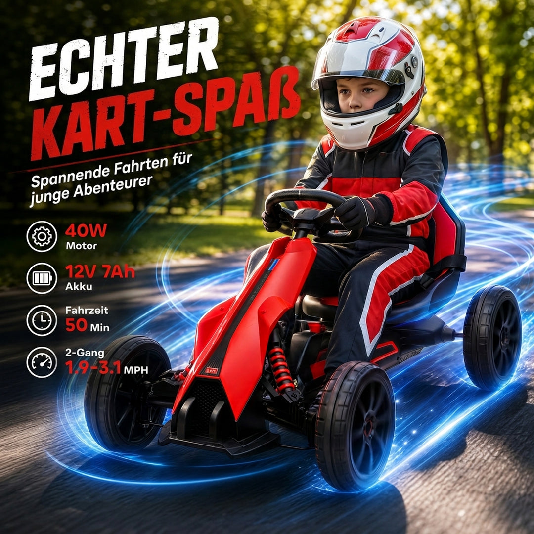Elektrisk gokart til børn 12V 3-5 km/t gokart til 3-8-årige, rød