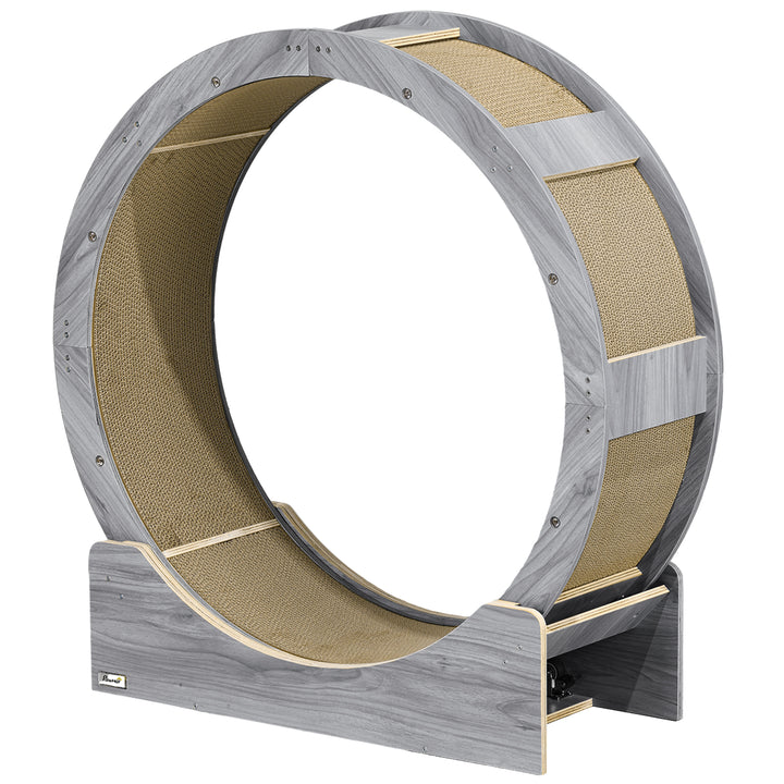 Kattetræningshjul, 91 cm kattetræningshjul med bremse og kradsemåtte, valnød