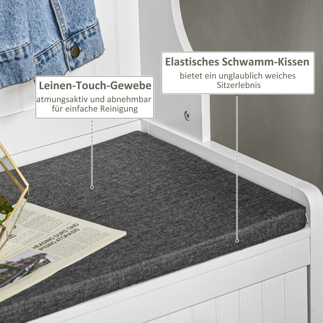 Knagerække med kroge, garderobe med skobænk, til entré, entré, metal, mdf, hvid+grå