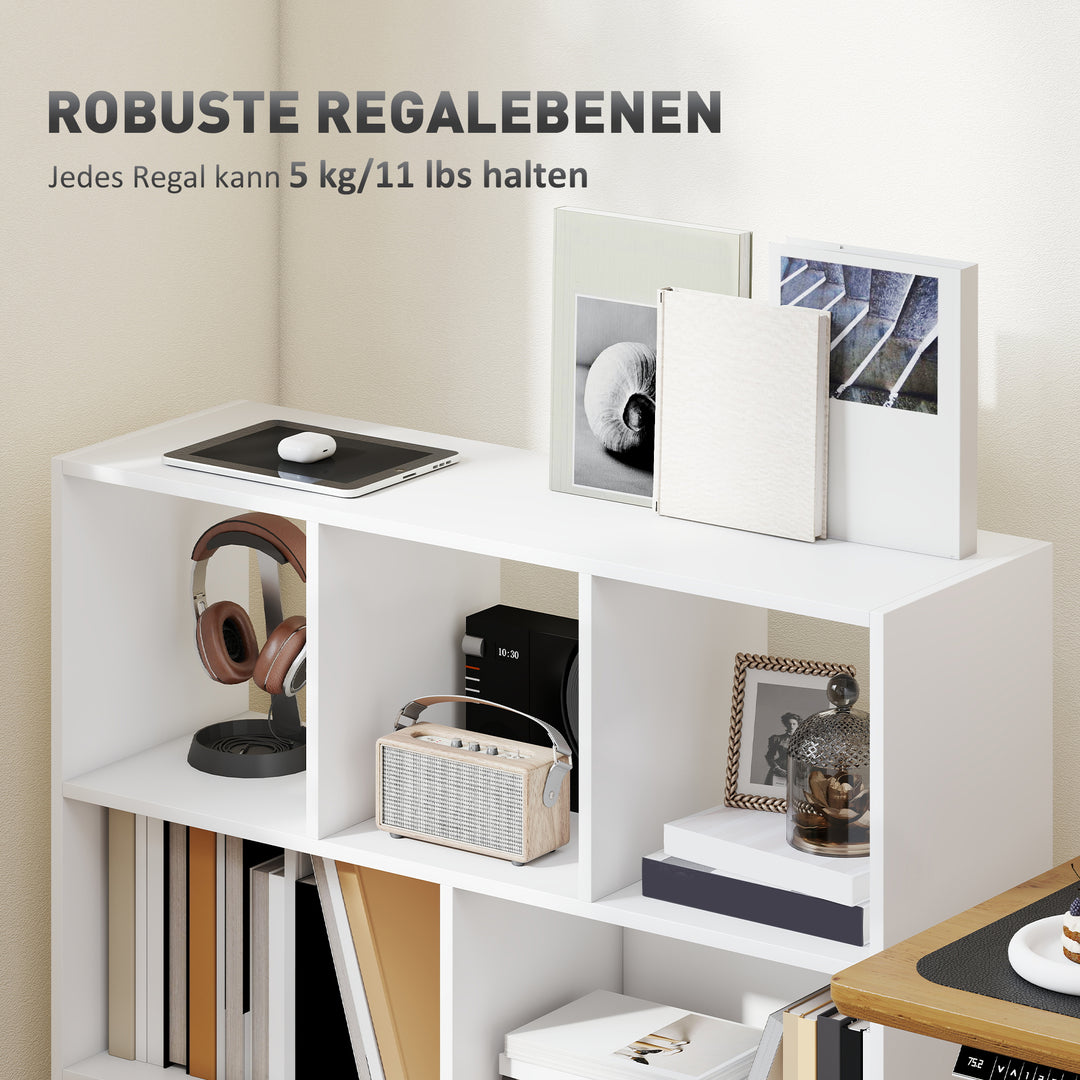 Bogreol, stående hylde, 8 hylder, 97,5 x 30 x 100 cm, hvid