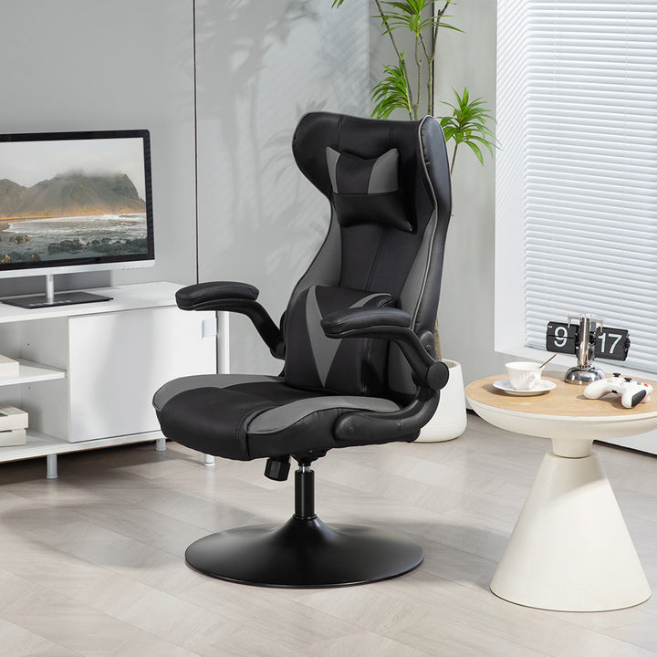 Gamingstol med gyngefunktion, drejestol, højdejusterbar, polstret sæde, metal, 67 x 71 x 112 cm, grå