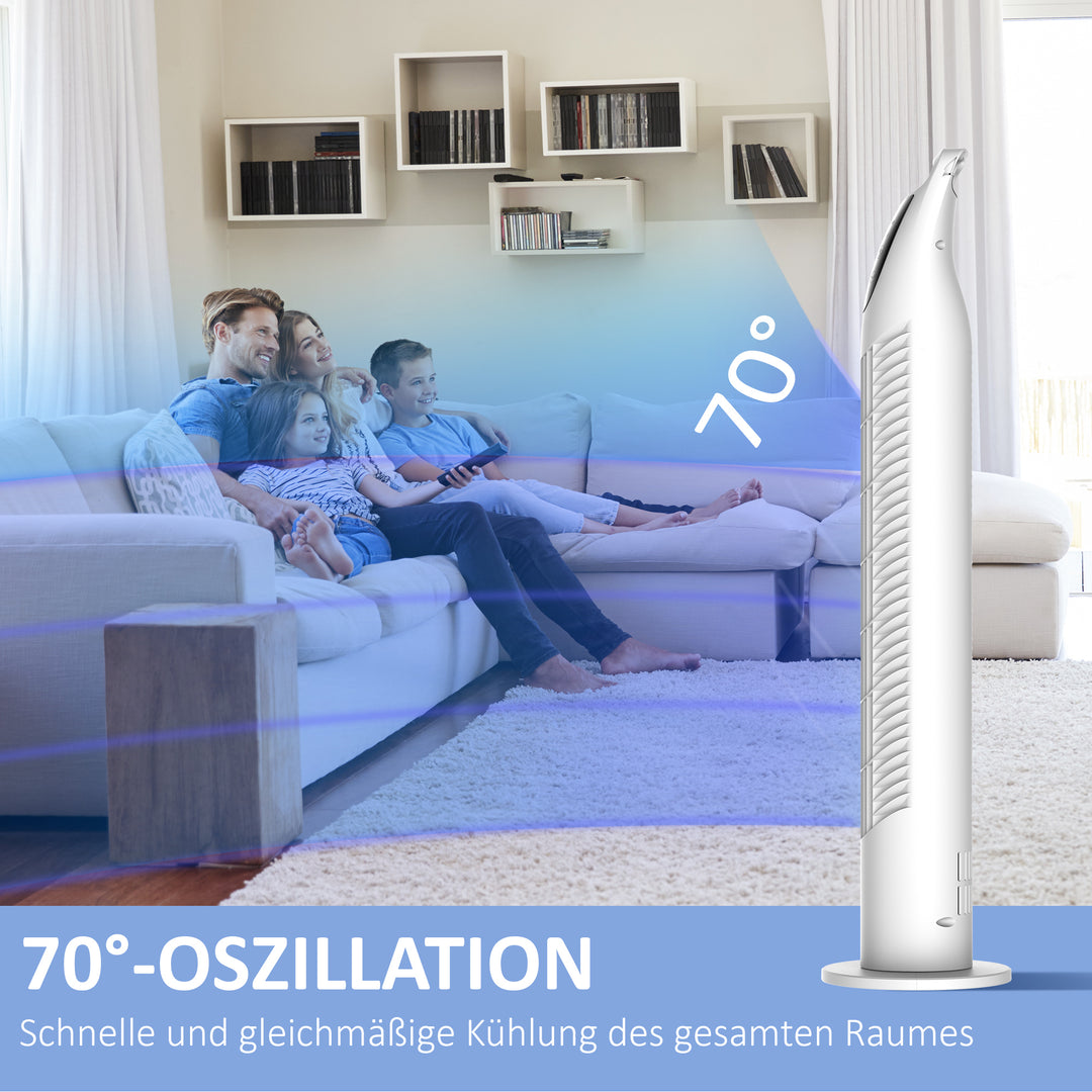 Tårnventilator, 3 tilstande, stille drift, timer, fjernbetjening, 18x78,5 cm, hvid