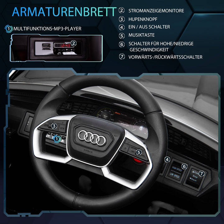 Elektrisk børnebil 12V elbil Audi E-tron elbil med fjernbetjening, sikkerhedssele, musik (MP3/USB/TF), børnebil til børn 3-5 år, 3-5 km/t, sort