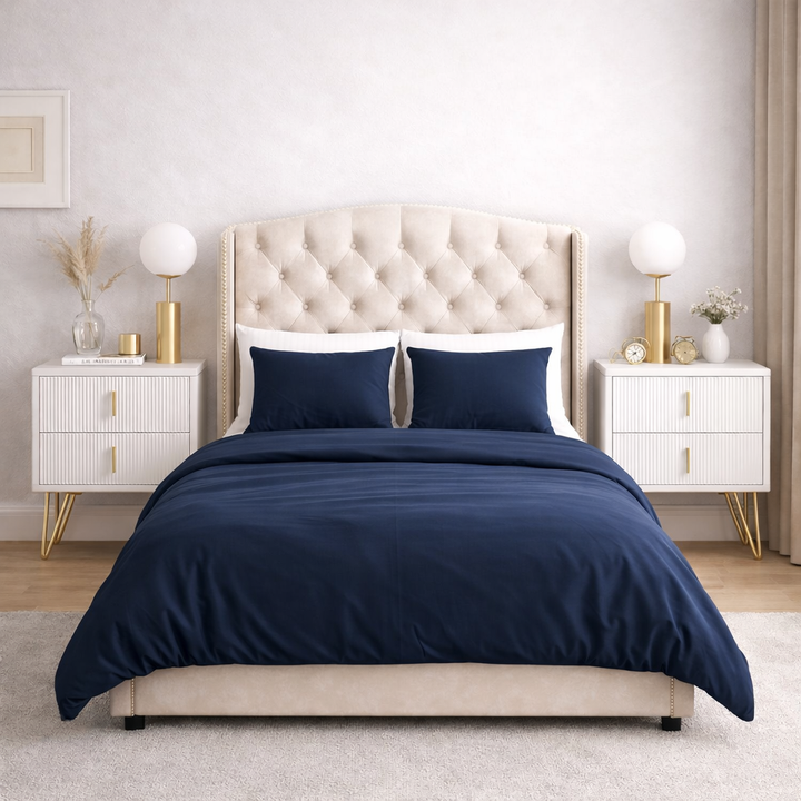 Sengeborde, sæt med 2 styks, natbord med 2 skuffer, moderne sidebord til soveværelse, B40 x D40 x H47 cm, hvid