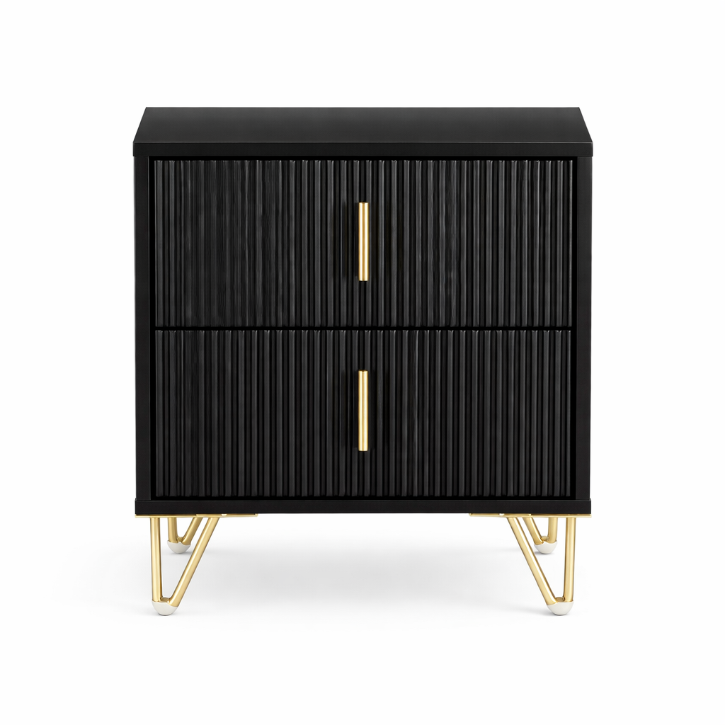 Sengeborde, sæt med 2 styks, natbord med 2 skuffer, moderne sidebord til soveværelse, B40 x T40 x H47 cm, sort