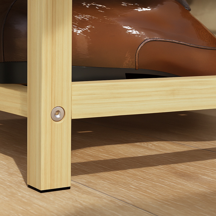 Skobænk med 2 hylder og polstret sæde, bambus, 55 x 35 x 46 cm, grå + naturfarvet