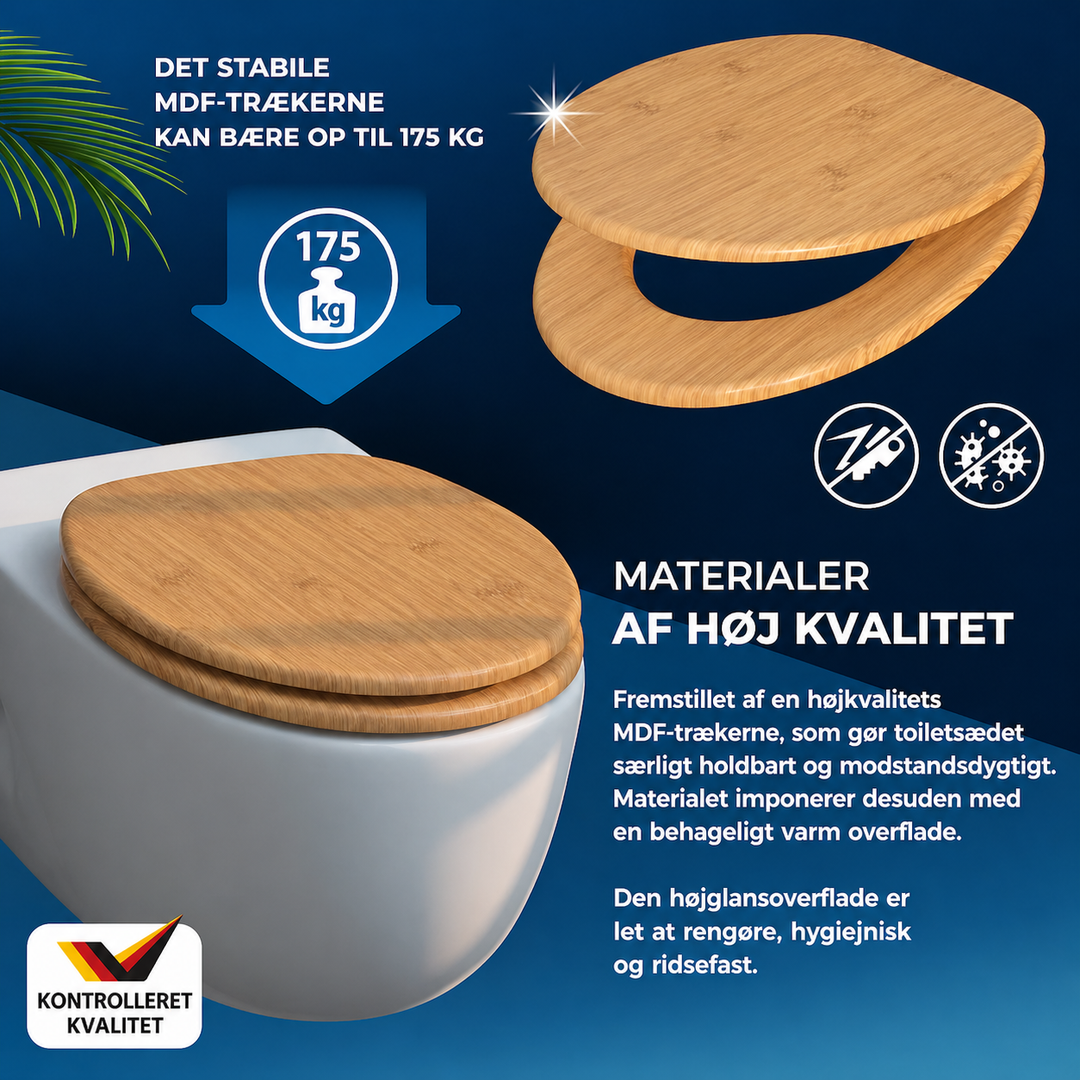 Toiletsæde i bambus med soft close, naturfarvet