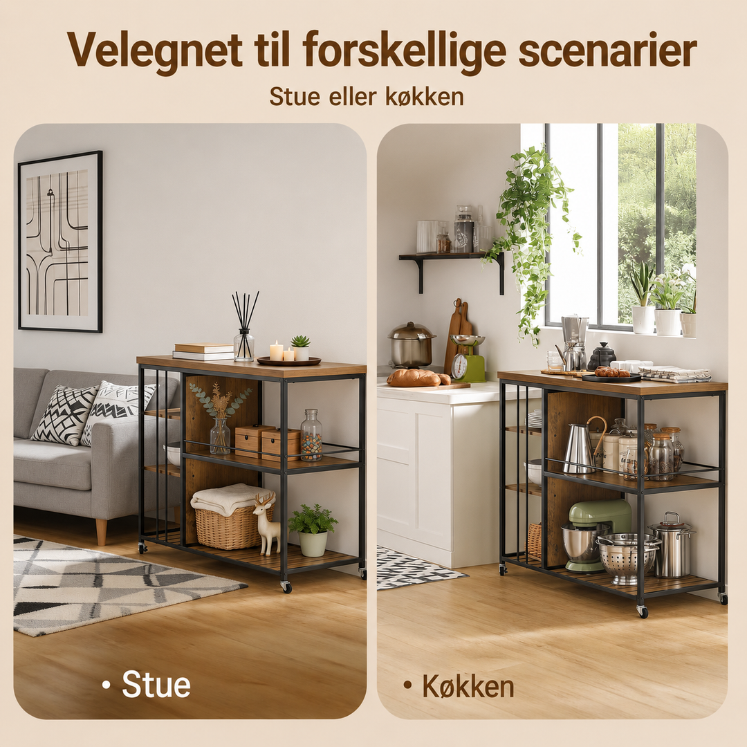 Køkkenvogn med 5 hylder og hjul – industrielt design