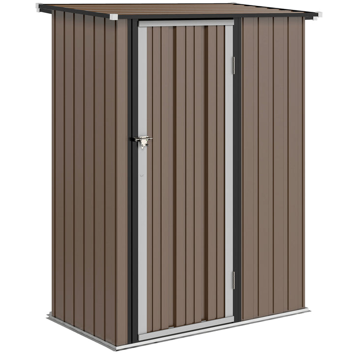 Haveskur 1,07 m² med skrånende tag, 142 x 86 x 189 cm, redskabsskur med aflåselig dør, havehus, stål, brun