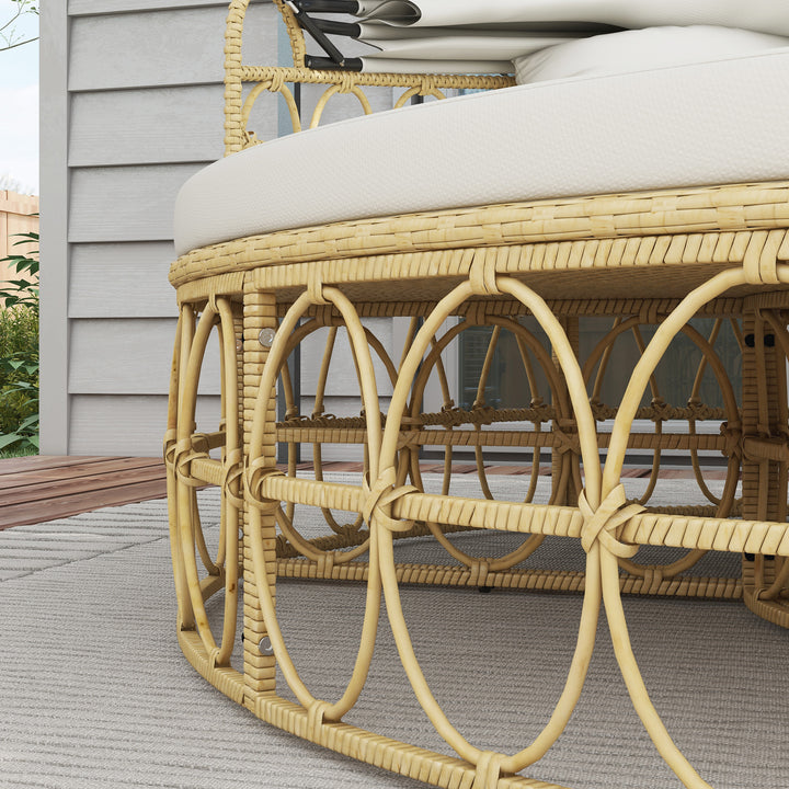 Solø, 4-delt sæt, udtrækkelig baldakin, 5 hynder, rattan-look, 178B x 85D x 66,5H cm, beige
