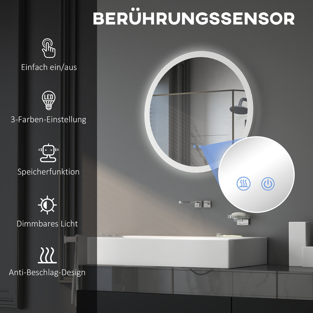 LED badeværelsesspejl, justerbar lysstyrke, afdugning, touch, ip44, metal/glas, 60 cm, hvid/sølv