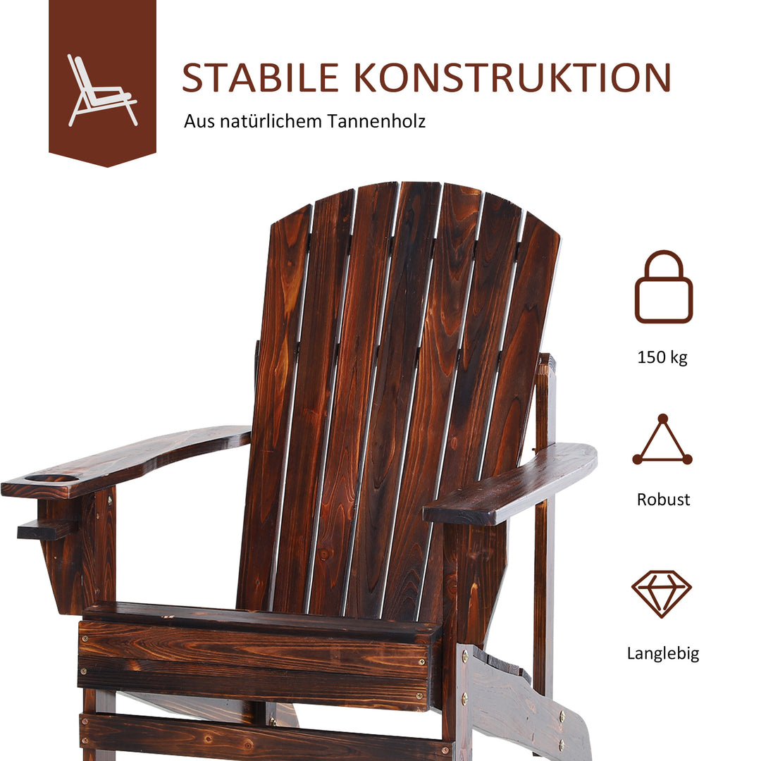 Adirondack havestol med kopholder, haveliggestol, balkonstol, massivt træ, forkullet, 72 x 95 x 93 cm