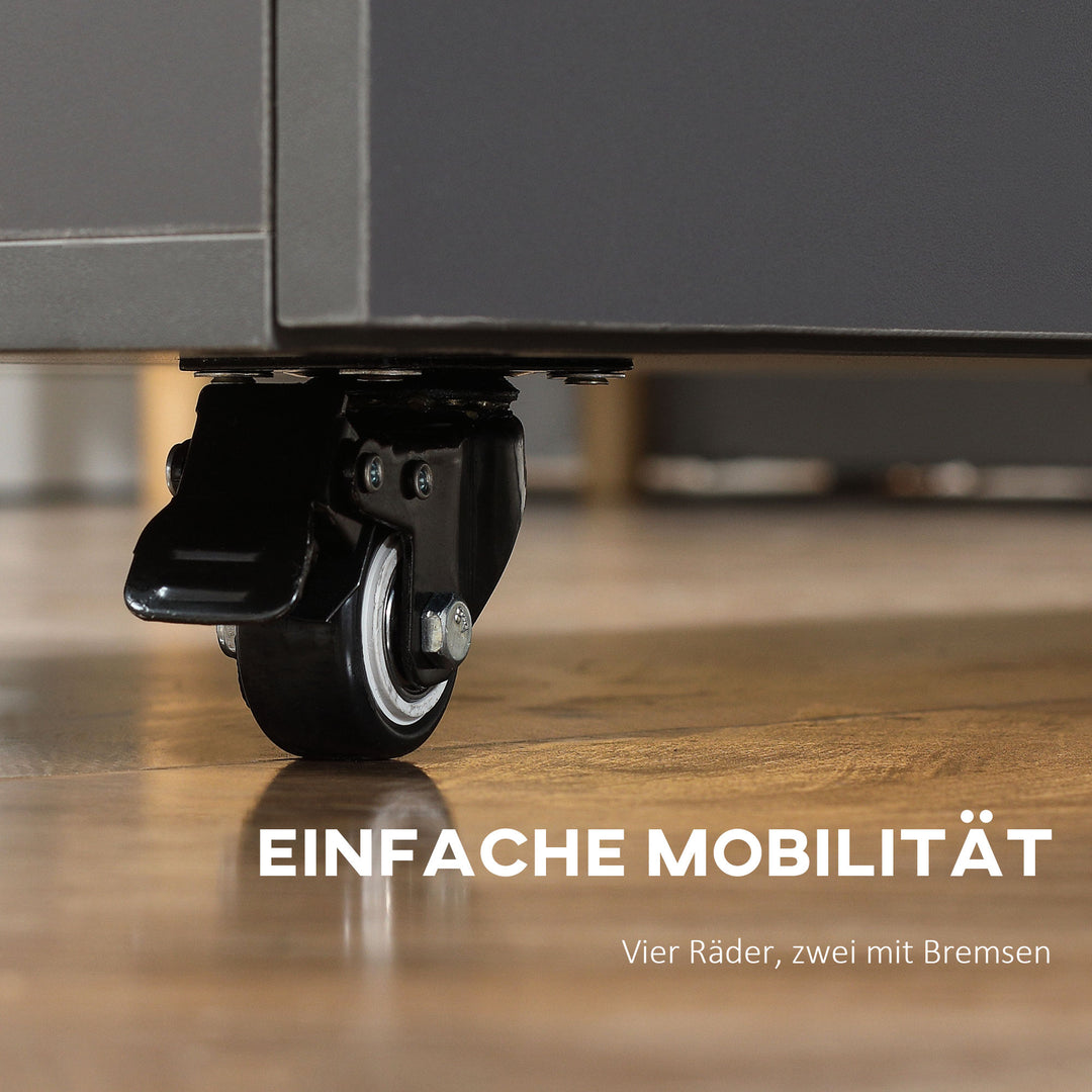 Klapbord med rulleskab, to klapbordssider, skab, 4 hjul, lysegrå + mørkebrun, 70 x 83 x 75 cm