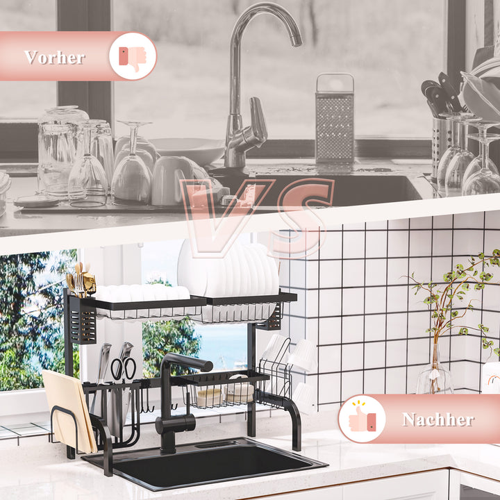 Opvaskestativ, modulær metalopvaskeholder, holder op til 26 kg, sort