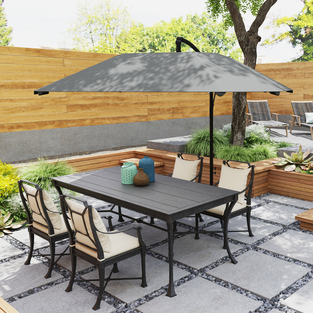 Aluminiums fritstående parasol, Ø 260 cm, vandtæt, håndsvingsbetjent parasol med stativ og håndsving, mørkegrå