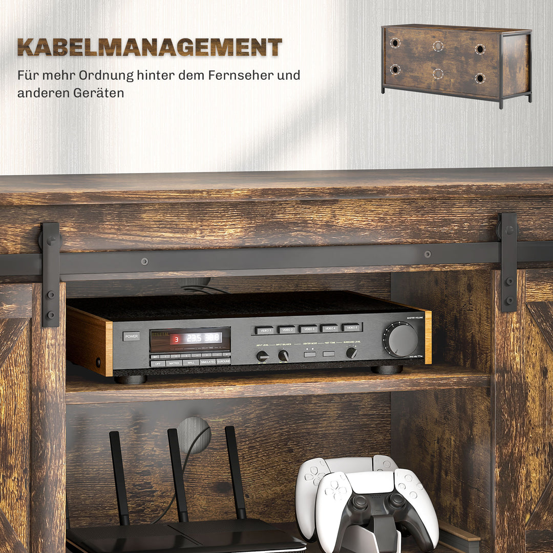 TV-lavbord, industrielt design, til 60" TV, 6 rum, 2 skydelåger, brun/sort