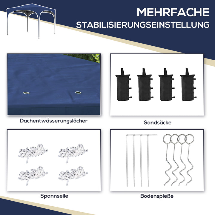 Foldepavillon, højdejusterbar, metalstøtter, robust presenning, inklusive bæretaske, 2,95 x 2,95 x 2,55 m, mørkeblå