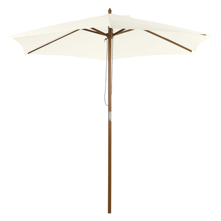 Parasol Ø 250 cm, parasol med trækmekanisme, balkonparasol, strandparasol af bambus, vindtæt, markedsparasol, solskærm til balkon, terrasse, have, hvid