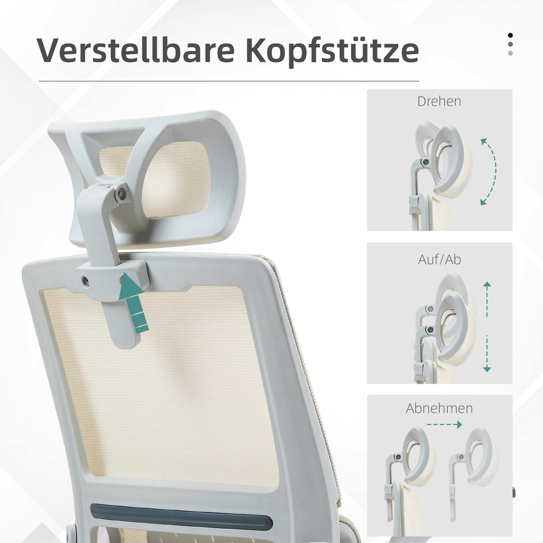 Kontorstol, skrivebordsstol, højdejusterbar, 1 nakkestøtte, 60 x 61 x 121,5 cm, beige