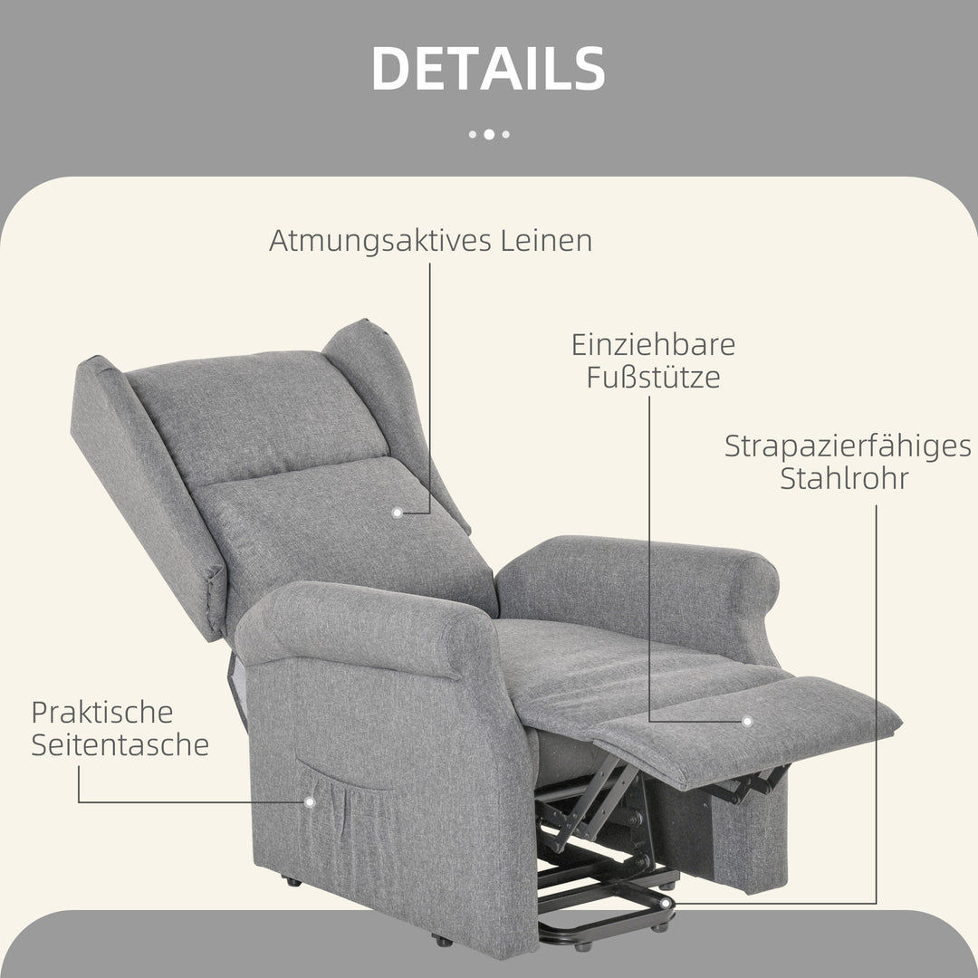 Lænestol med justerbar lænefunktion, løftehjælp, lænefunktion, op til 200 kg, 72,5x94x109 cm, grå