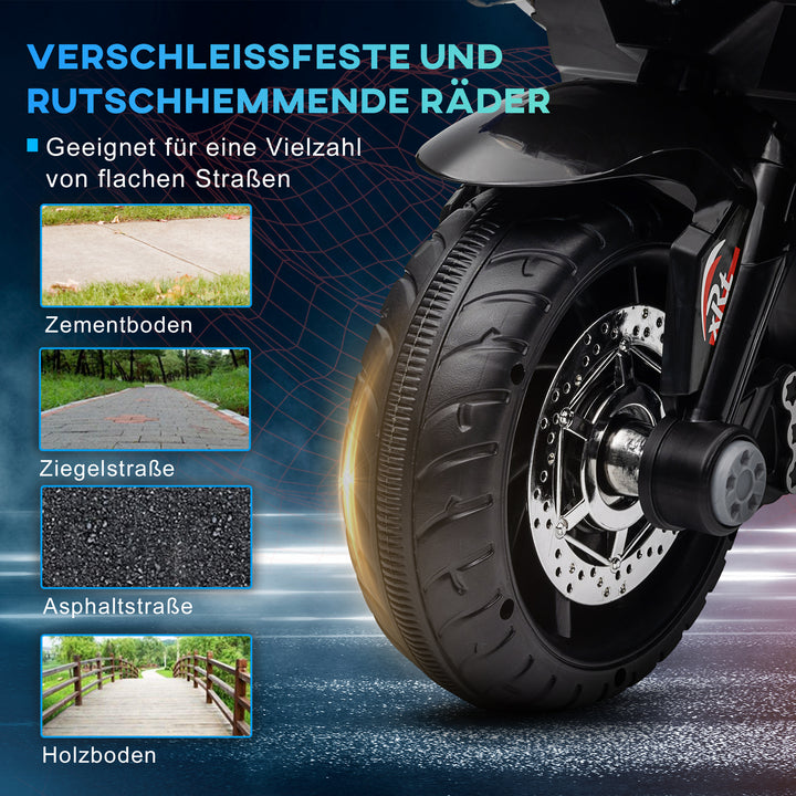 Elektrisk børnemotorcykel, lys og lyd, 3 km/t, genopladelig, plast og metal, blå/hvid