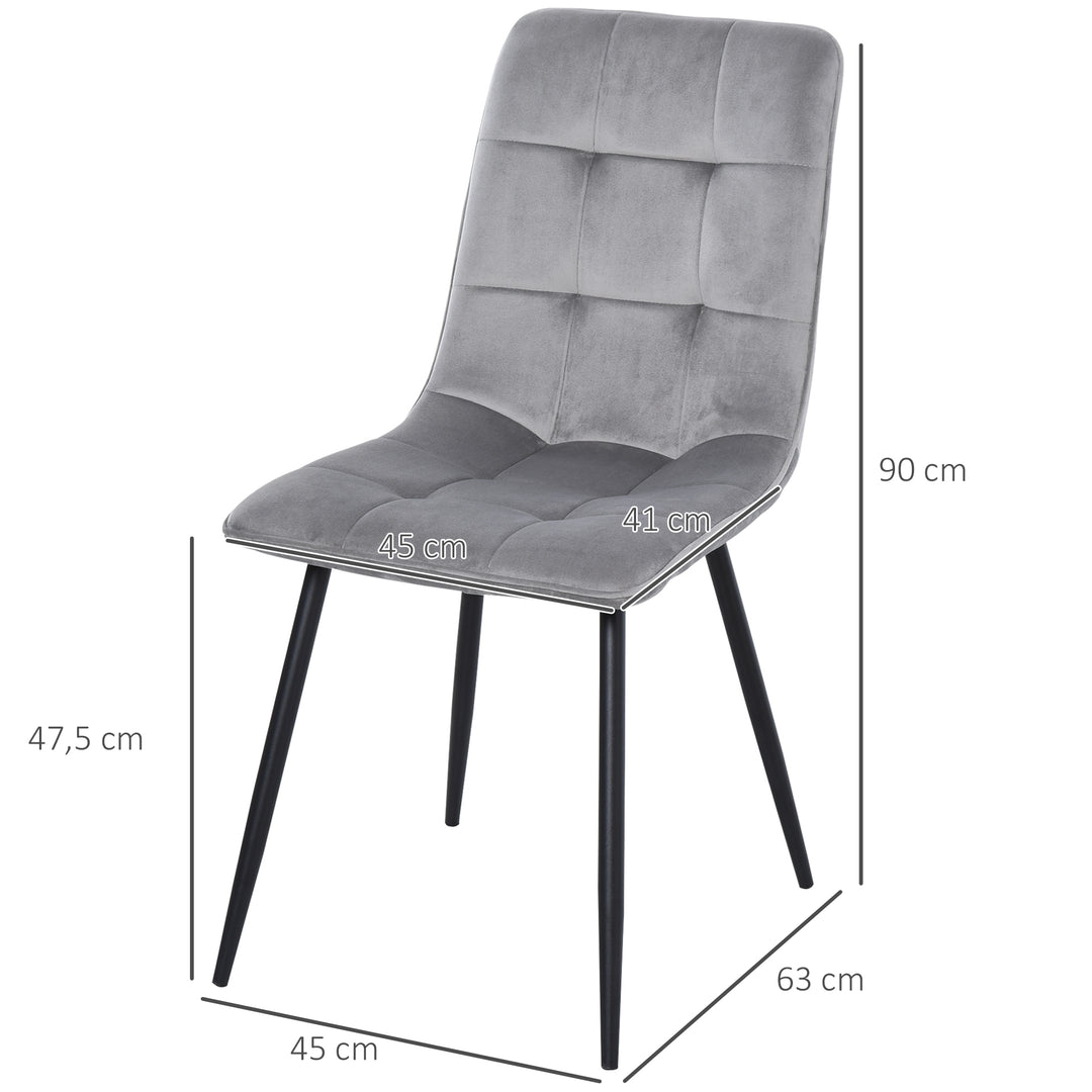 Sæt med 2 spisestole polstrede køkkenstole med fløjlslook spisebord fløjl metal grå+sort 45 x 63 x 90 cm