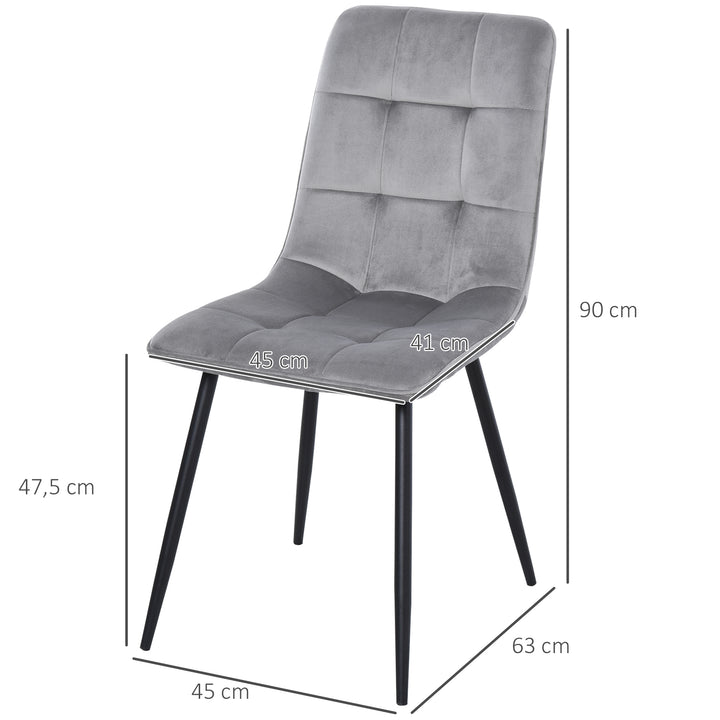 Sæt med 2 spisestole polstrede køkkenstole med fløjlslook spisebord fløjl metal grå+sort 45 x 63 x 90 cm