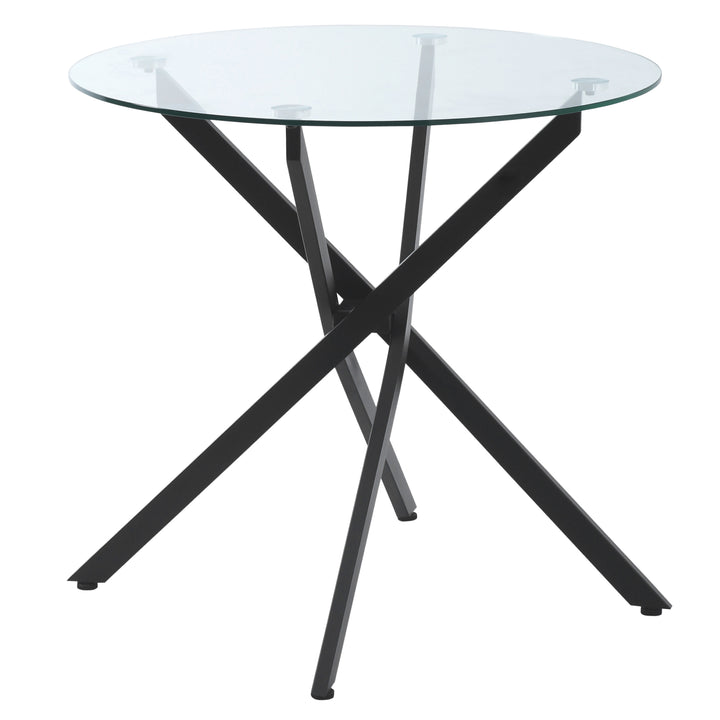 Moderne glas spisebord, 80 cm diameter, køkkenbord med hærdet glasplade og metalben, til 4 personer