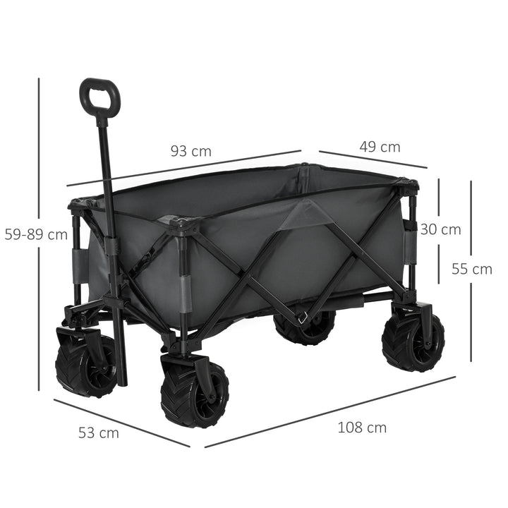 Sammenklappelig sækkevogn, 360° havevogn, transportvogn med teleskophåndtag, justerbar håndtagshøjde, strandvogn, op til 70 kg lasteevne, metal Oxford, mørkegrå, 108 x 55 x 59-89 cm