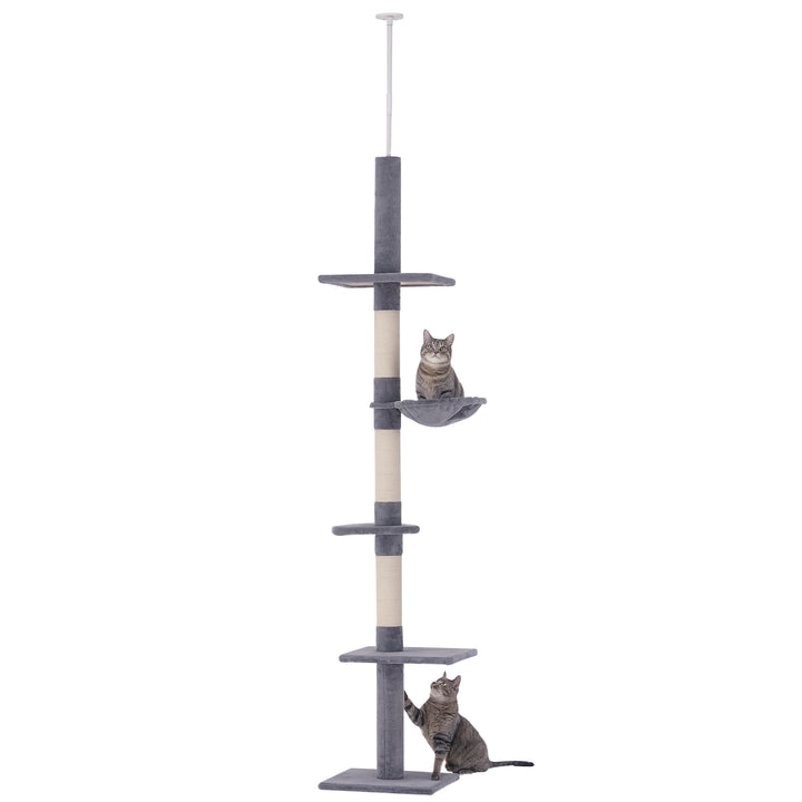 Lofthøjt, højdejusterbart kradsetræ, robust kradsetræ med sisalstolper, klatretræ til katte, gråt, 40 x 34 x 230-260 cm
