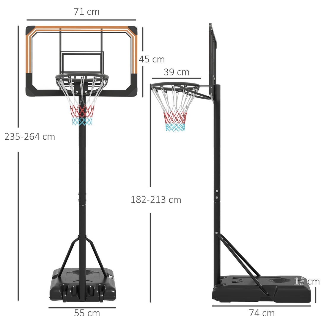 Basketballstativ, højdejusterbar, kurvhøjde 182-213 cm, vejrbestandig, med hjul, metalramme