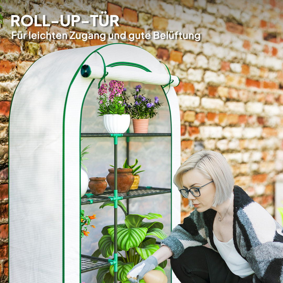 Mini drivhus 4-lags drivhus med plastpresenning bærbar rulleport 100 x 45 x 160 cm hvid