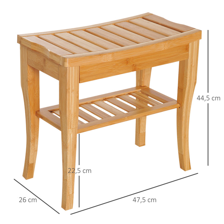 Brusestol, badeværelsesstol med hylde, brusesæde, brusestol, badeværelsesstol, badeværelseshylde, bambus, 47,5 x 26 x 44,5 cm, naturlig
