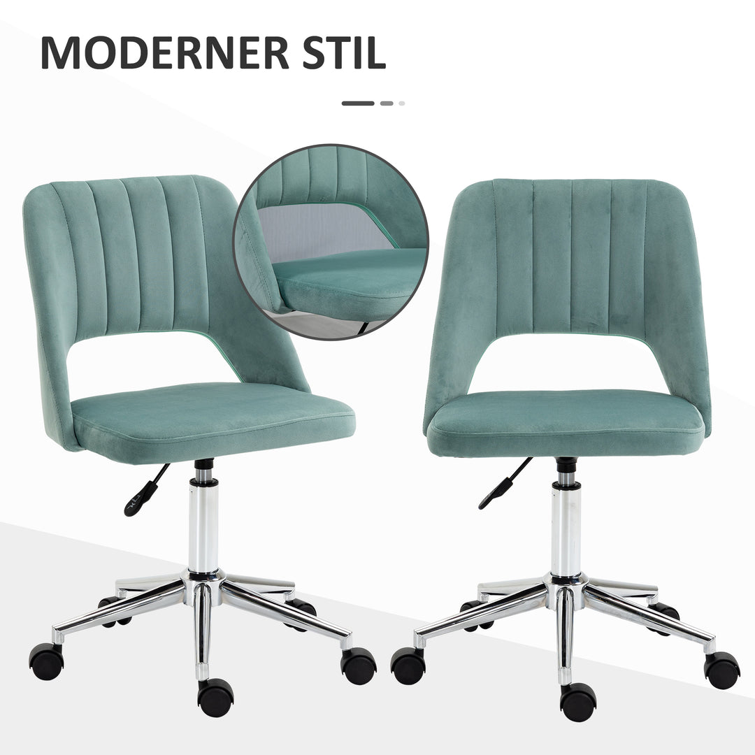 Højdejusterbar kontorstol med hjul, 360° drejelig, kammuslingeformet, skum, 49 x 60 x 79-91 cm, grøn