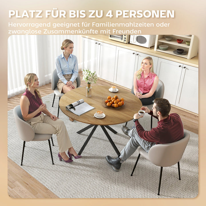 Rundt spisebord til 4 personer, industrielt køkkenbord med stålben, til spisestue, køkken, egetræ