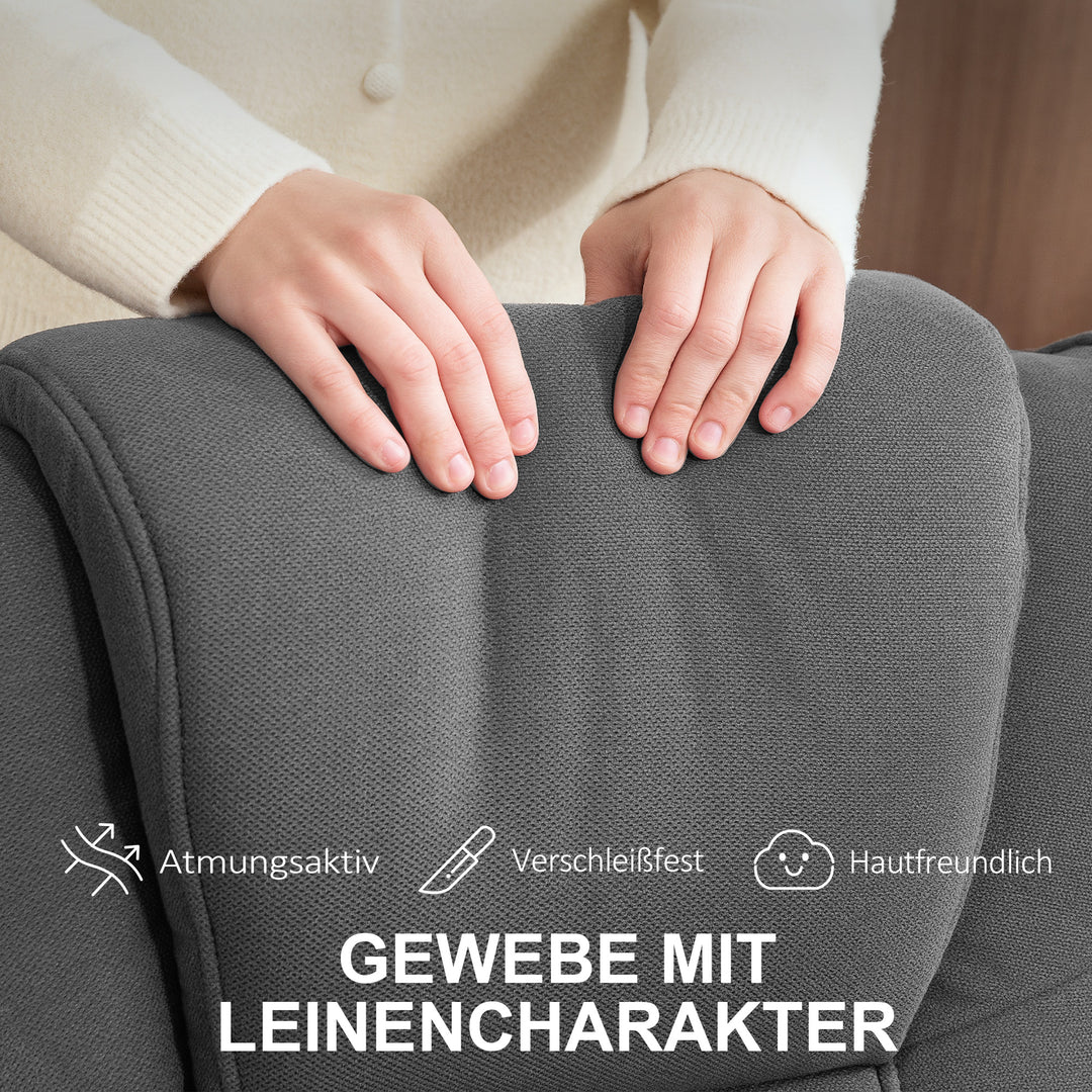 Gyngestol med fodskammel, betræk af fløjlsstof, drejestol med polstring, træstel, grå