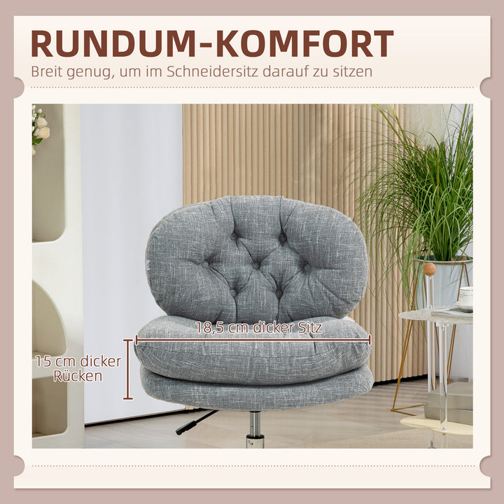 Kontorstol uden armlæn, komfortabel skrivebordsstol med polstret sæde og justerbar højde, grå