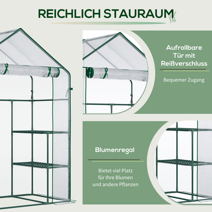 Drivhus til walk-in/tomatdrivhus/drivhus/kold ramme med 6 hylder, transparent, stål/PVC-plast, 142 x 73 x 195 cm