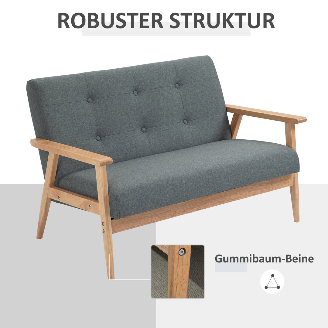 2-Personers sofa, sofa med armlæn, ryghynde, stuesofa med linnedlook, polstret sofa til stue, soveværelse 115 x 66,5 x 73 cm, mørkegrå