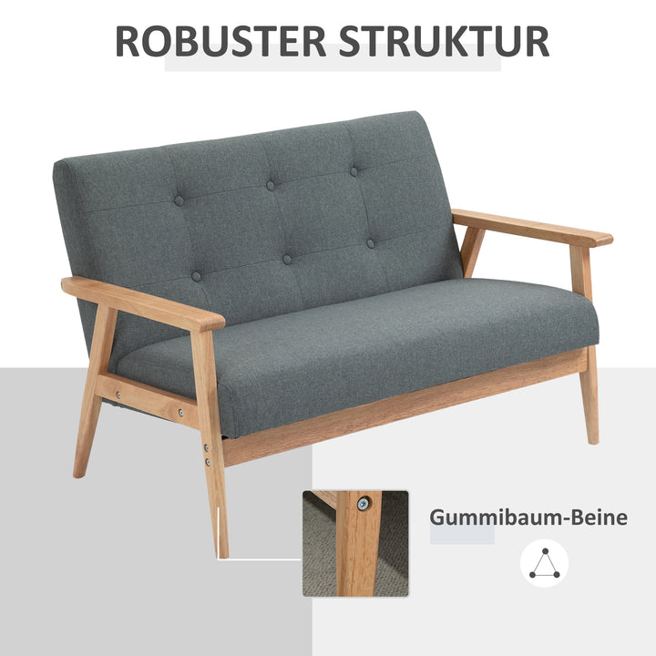 2-Personers sofa, sofa med armlæn, ryghynde, stuesofa med linnedlook, polstret sofa til stue, soveværelse 115 x 66,5 x 73 cm, mørkegrå