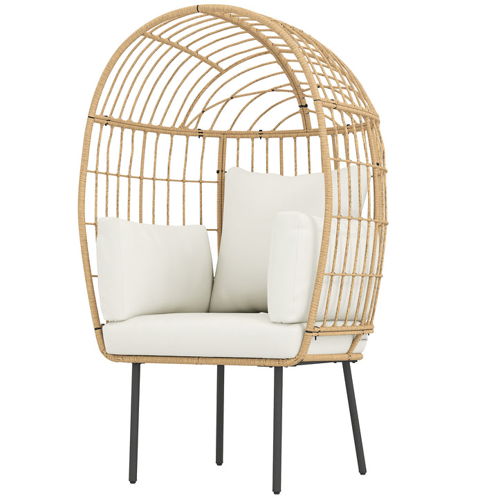 Ægformet rattanstol med aftagelig hynde, polstret udendørsstol lavet af rattan 95 x 80 x 155 cm beige