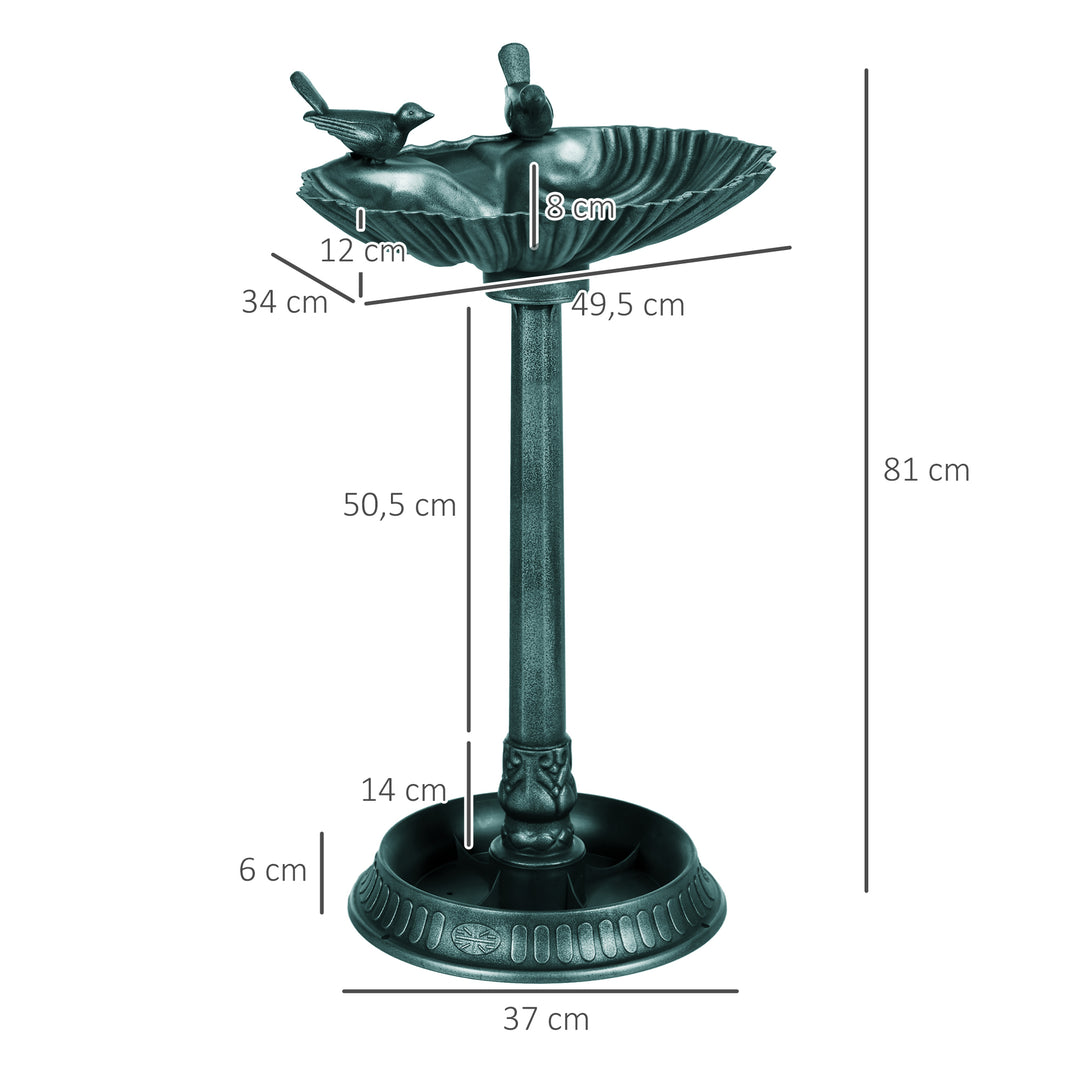 Fuglebad med statuer, 2 bassiner, plastik, antikt look, 49,5L x 38B x 81H cm, mørkegrøn