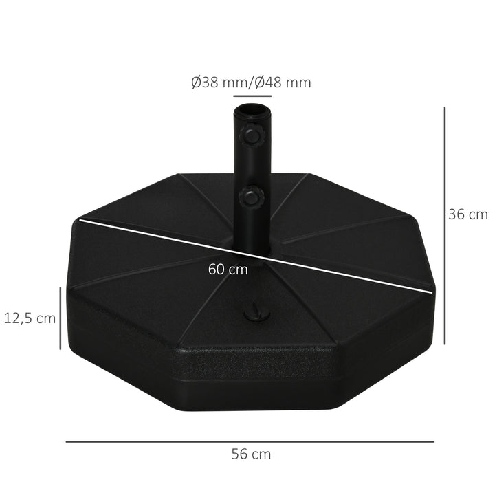 Parasolfod, fyldbar op til 40 kg, ottekantet, paraplyholder, paraplyvægt, stativ til parasoller med 38/48 mm rørdiameter, til altan, terrasse, have, sort