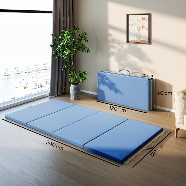 Træningsmåtte, foldbar fitnessmåtte, 240 x 120 x 5 cm, lyseblå