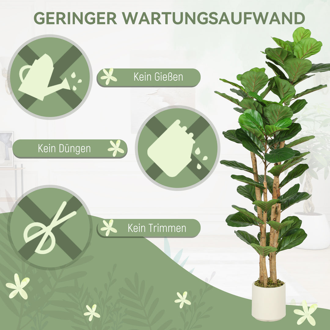 Kunstigt figentræ med violinblade, kunstig plante med 71 blade, massiv træstamme, potte, 50 x 50 x 150 cm, grøn